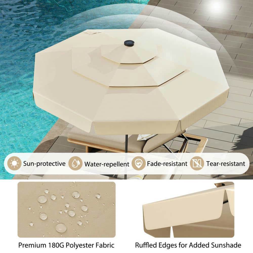 Spaco 10 Feet Solar Patio Umbrella with 3-Tier Vented Top, Outdoor Shade, Beige