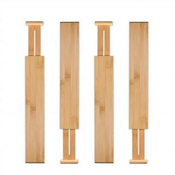 Utoplike 4 pcs Bamboo Kitchen Drawer Dividers Large, Adjustable Drawer Organizers, Spring Loaded, Works in Kitchen, Dresser, Bathroom, Bedroom, Drawer, Desk