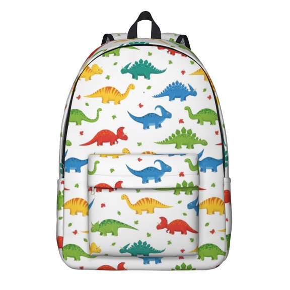 Dinosaur and Star White Pattern Backpack for School, Cute School Bag with Adjustable Shoulder Straps and Padded Back, 15.7"x11.8"x5.5"
