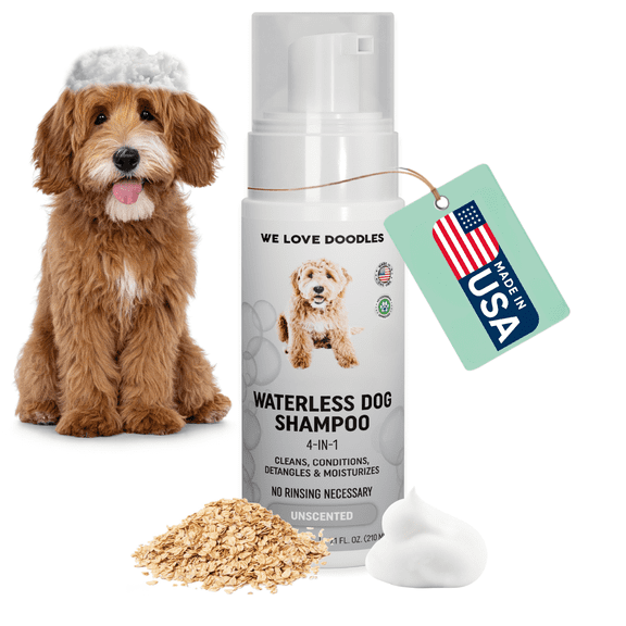 Waterless Dog Shampoo - Cleans & Moisturizes Coat, No Rinse Dog Shampoo, Safe Foam Formula & Pet-Friendly Dog Deodorizing Spray, 7.1 oz (Unscented) [We Love Doodles]