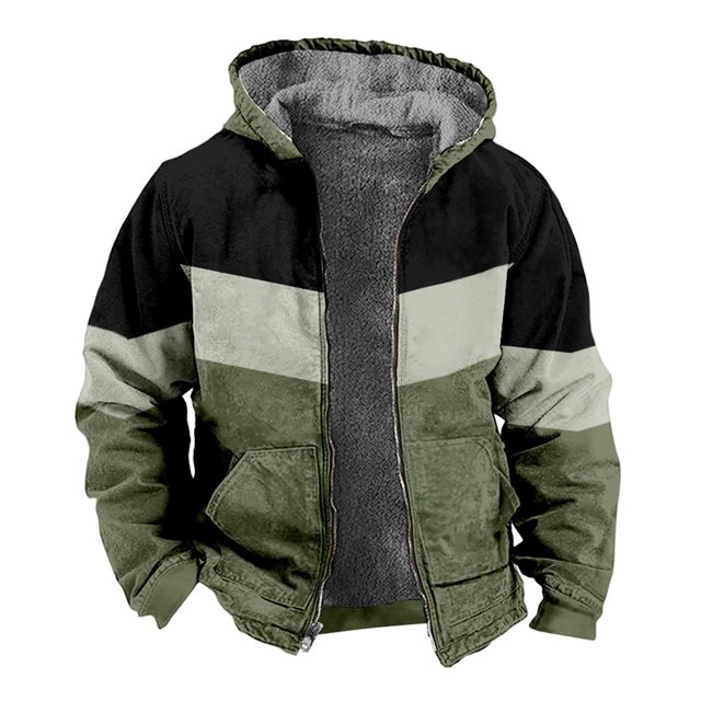 Wyzesi Black Denim Jacket Men Ripped Winter Men's Color Block Pattern 3D Print Digital Print Hooded Sweatshirt Brown Padded Jacket Christmas Cardigan for Men