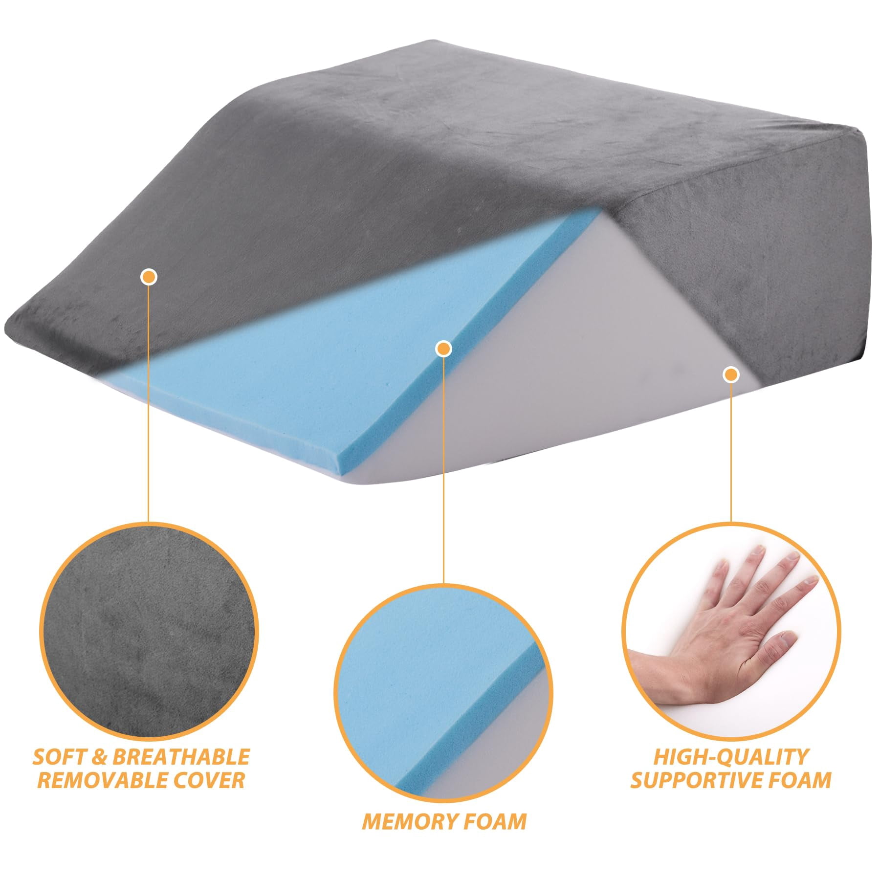 Leg Elevation Pillows  For Sleeping Gel Memory Foam Top Wedge Pillow Wedges After - Removable Cover (10 Inch Dark Grey)