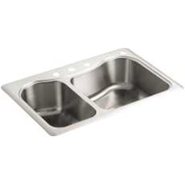 Kohler Company 114729 Staccato 33x22x8 Lrg Med 18 Gauge Stain Kohler Company 114729 Staccato 33x22x8 Lrg Med 18 Gauge Stain Steel Sink 4 Hole