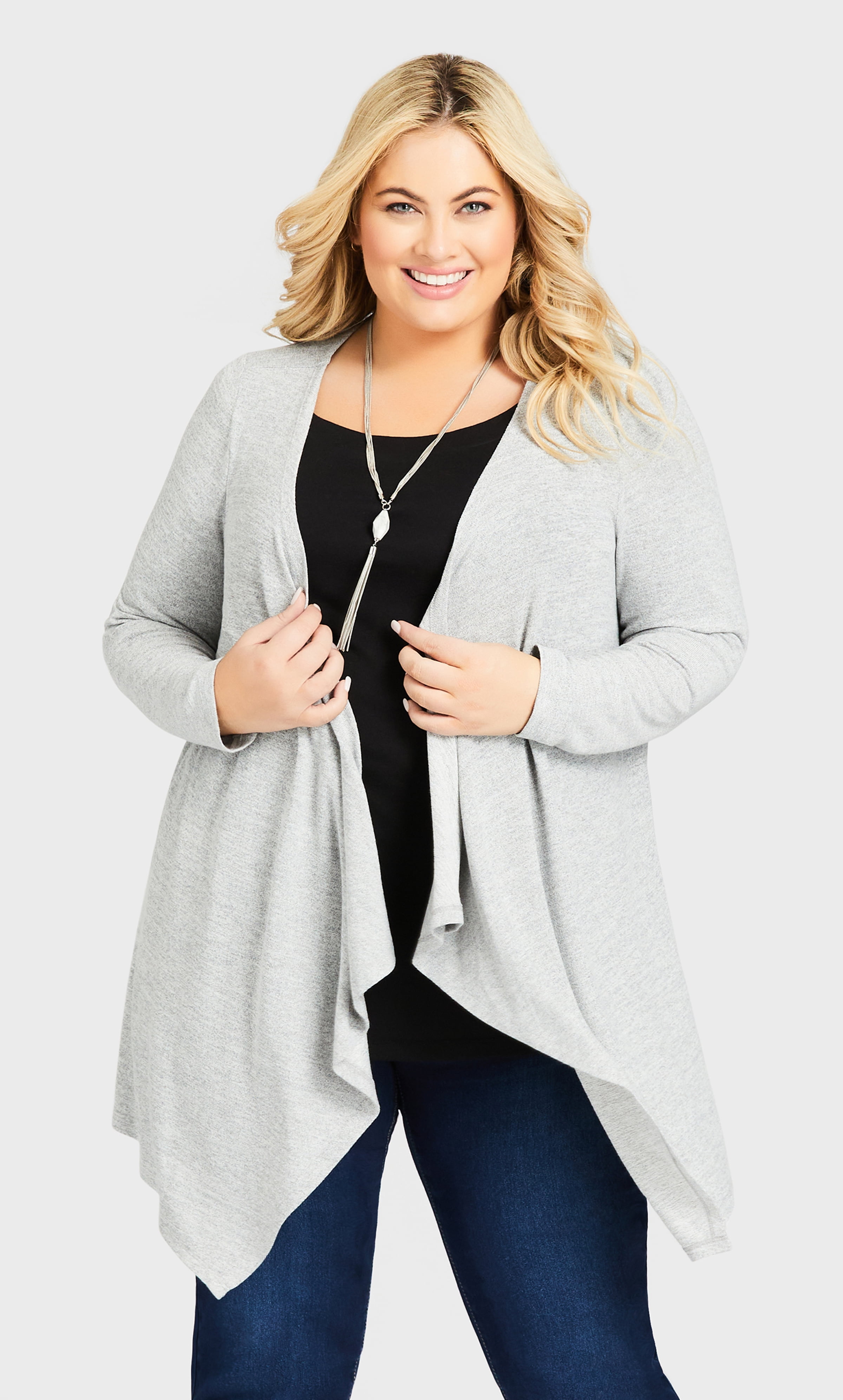 Long Sleeve Waterfall Drape Silhouette 