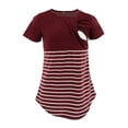 thumbnail image 2 of Uhndy Women's Maternity Nursing Short Sleeves Tops Tunic Breastfeeding Stripe Blouse Jujube 3XL, 2 of 4