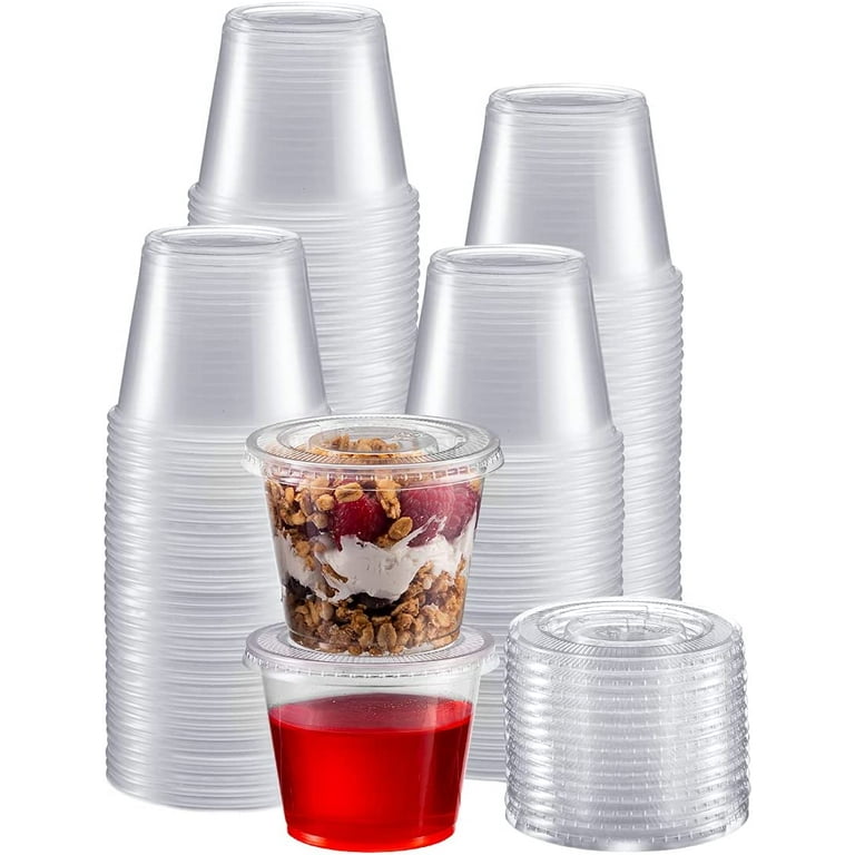 Serving cup with lid (2 ounces,200 packs), Disposable plastic cup for  preparing meals, serving control, salad dressing, jelly, slime and medicine