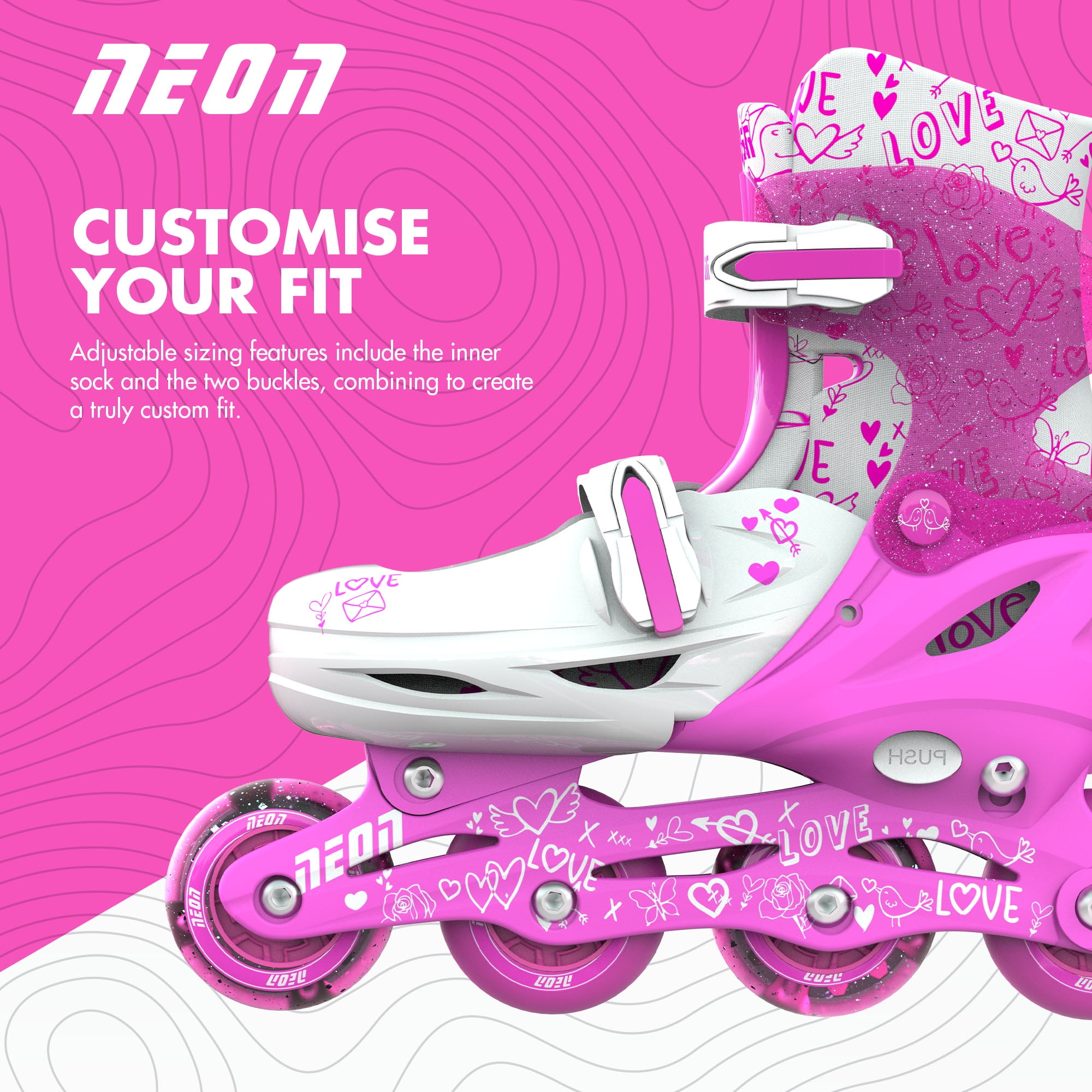 Yvolution Neon Kids Roller Skates Inline Size 3-6, One Pair, Skates for Boys and Girls, Pink