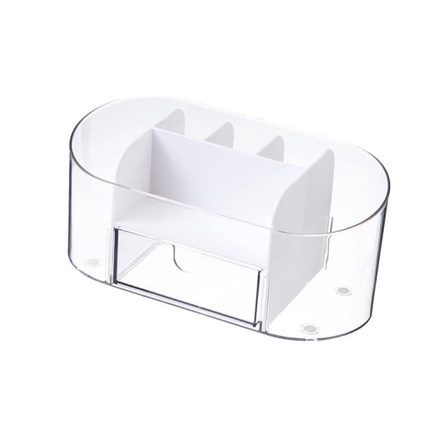 Organizador de maquillaje y joyas con cajón transparente, multifuncional, mini organizador de escritorio. Blanco