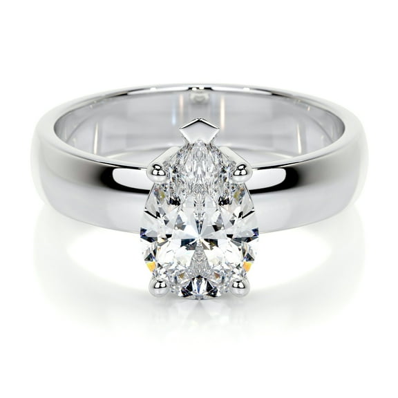 Edge Jewel 2 Ct Pear Cut Premium Diamond Ring - 14K White Gold Plated Jewelry - Wedding Ring Design for Her - Solitaire Setting - Clean Diamond Look