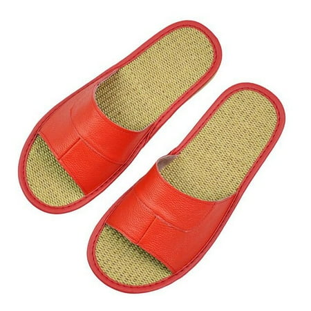 

CoCopeanut Summer Slippers Men Big Sizes Home Linen Slippers Indoor Cow Leather House for Floor Slippers Women Non-slip Luxury Flat Shoes