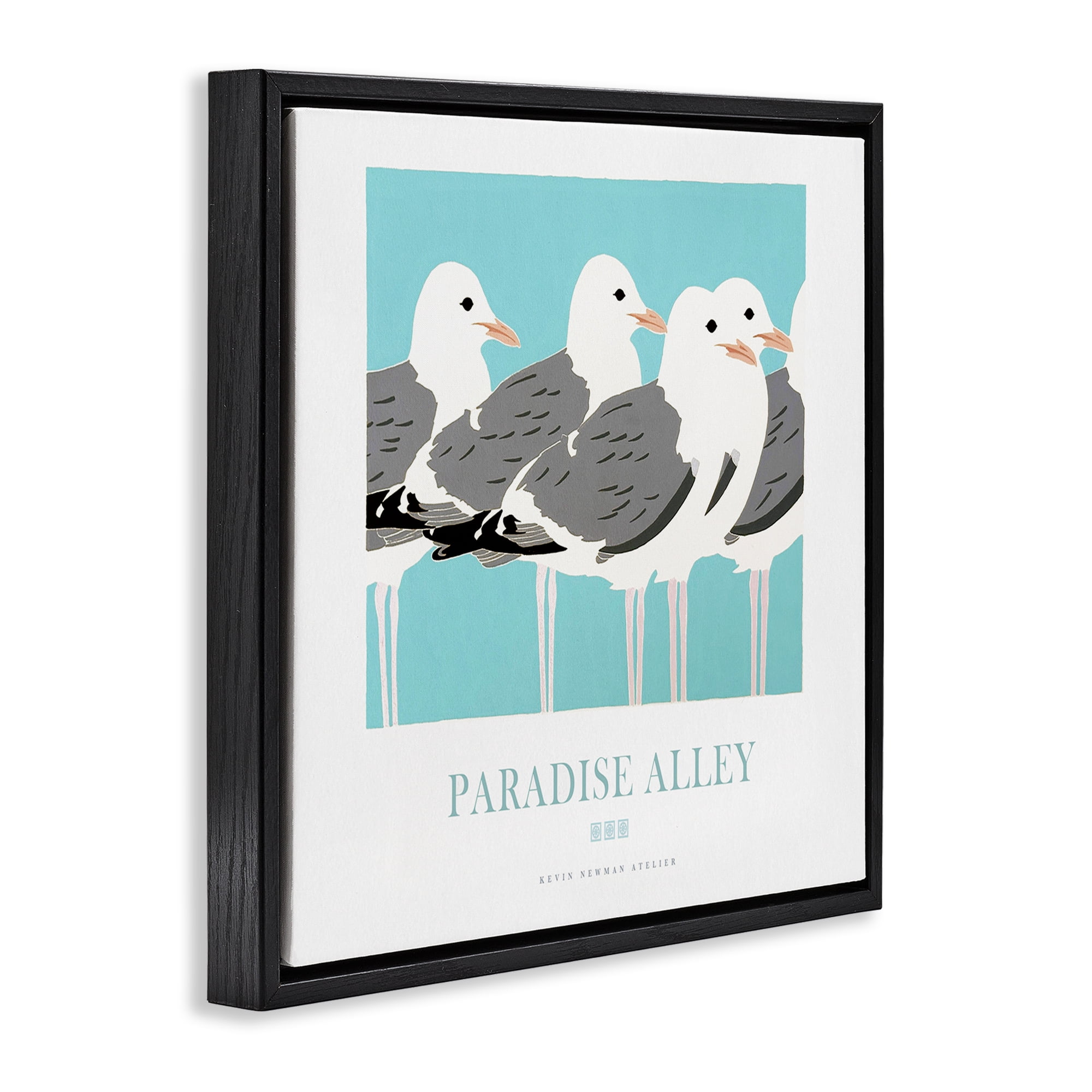 Stupell Industries Paradise Alley Seagull Gathering Black Framed Floater Canvas Wall Art, design by Jadei Graphics