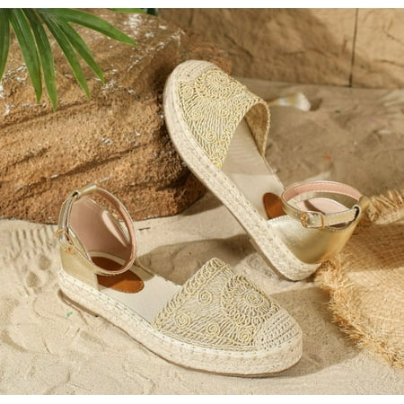 Women s Closed Toe Sandals Ankle Strap Espadrille Platform Sandals Hollow Out Flat Shoes