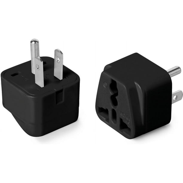 Adaptador universal, paquete de 2, adaptador de viaje negro, adaptador de enchufe de Reino Unido a EE. UU., adaptador de enchufe universal, adaptador de viaje universal, adaptador de enchufe europeo a