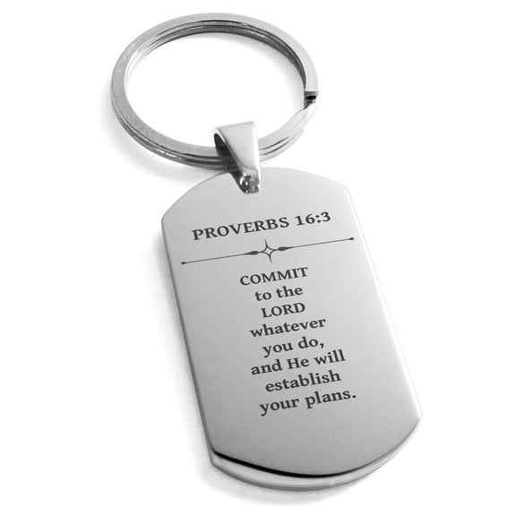 Stainless Steel Commit to the Lord Proverbs 16:3 Dog Tag Keychain Keyring