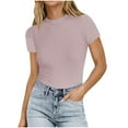 thumbnail image 1 of AherBiu Going out Tops for Women Ribbed Short Sleeve Crewneck Slim Basic Layer Summer Top Tees Shirts, 1 of 5