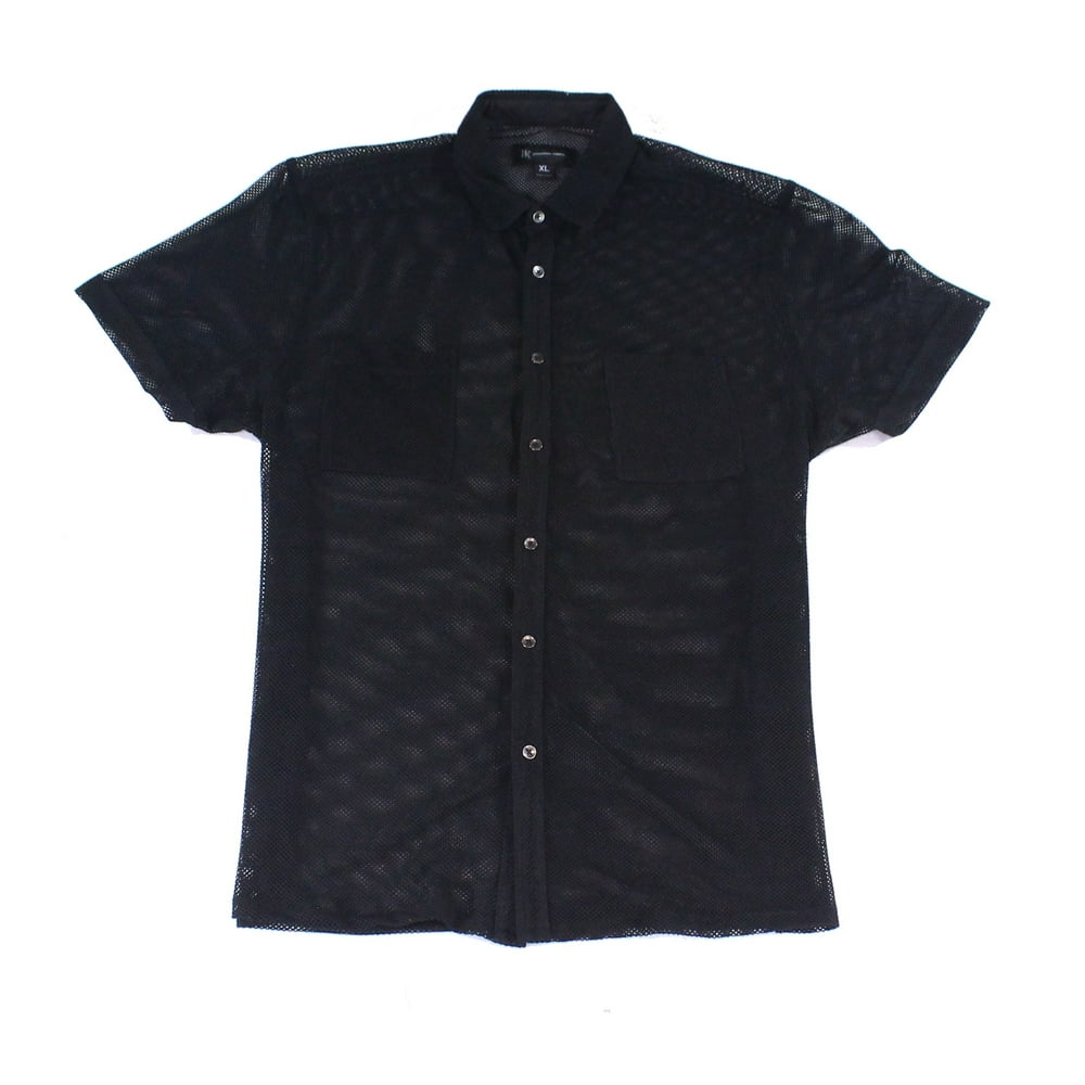 mesh button up shirt mens