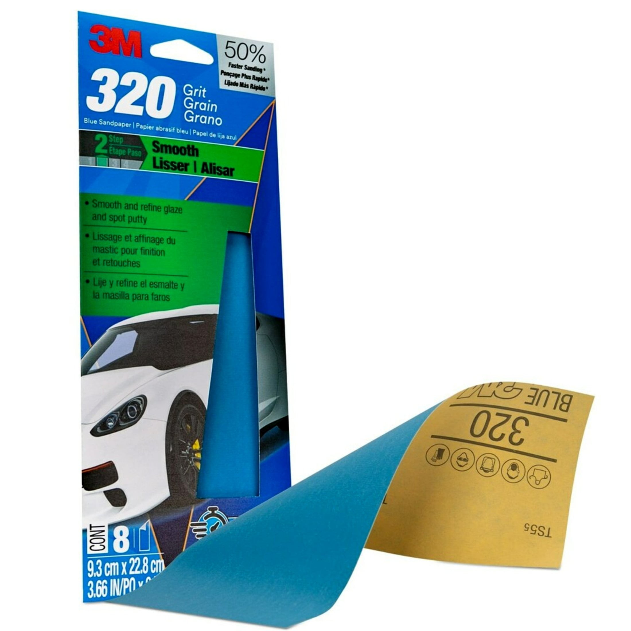 (2 pack) 3M Blue Technology Sandpaper , 3 2/3 in x 9 in, 320 Grit, 8-Pack
