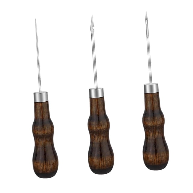3 Piezas Aguja para Coser Manual de Cuero Juego de Herramientas para Manualidades Mango en Madera de Fuerte Agarre Adecuada para Reparar Calzado
