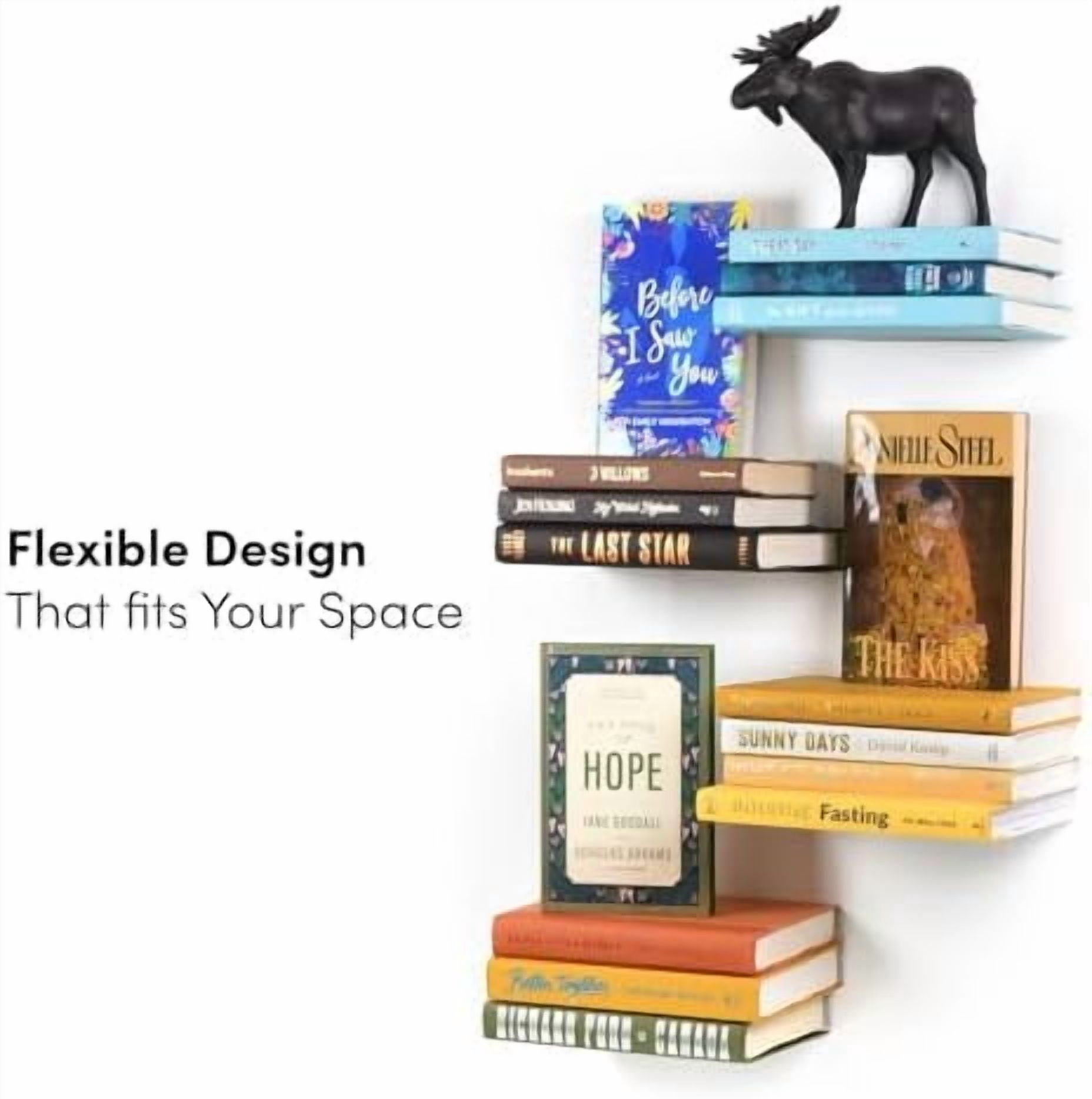 Floating Invisible Bookshelf Wall Mounted (Set of 4) - Aluminum - Turn Books into Floating Shelves