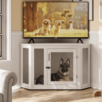 Bossin 44"Corner Dog Crate Furniture，Wooden Dog Kennel Indoor Furniture，Decorative Dog Crate, Dog Kennel TV Stand End Table for Small to Large Dogs