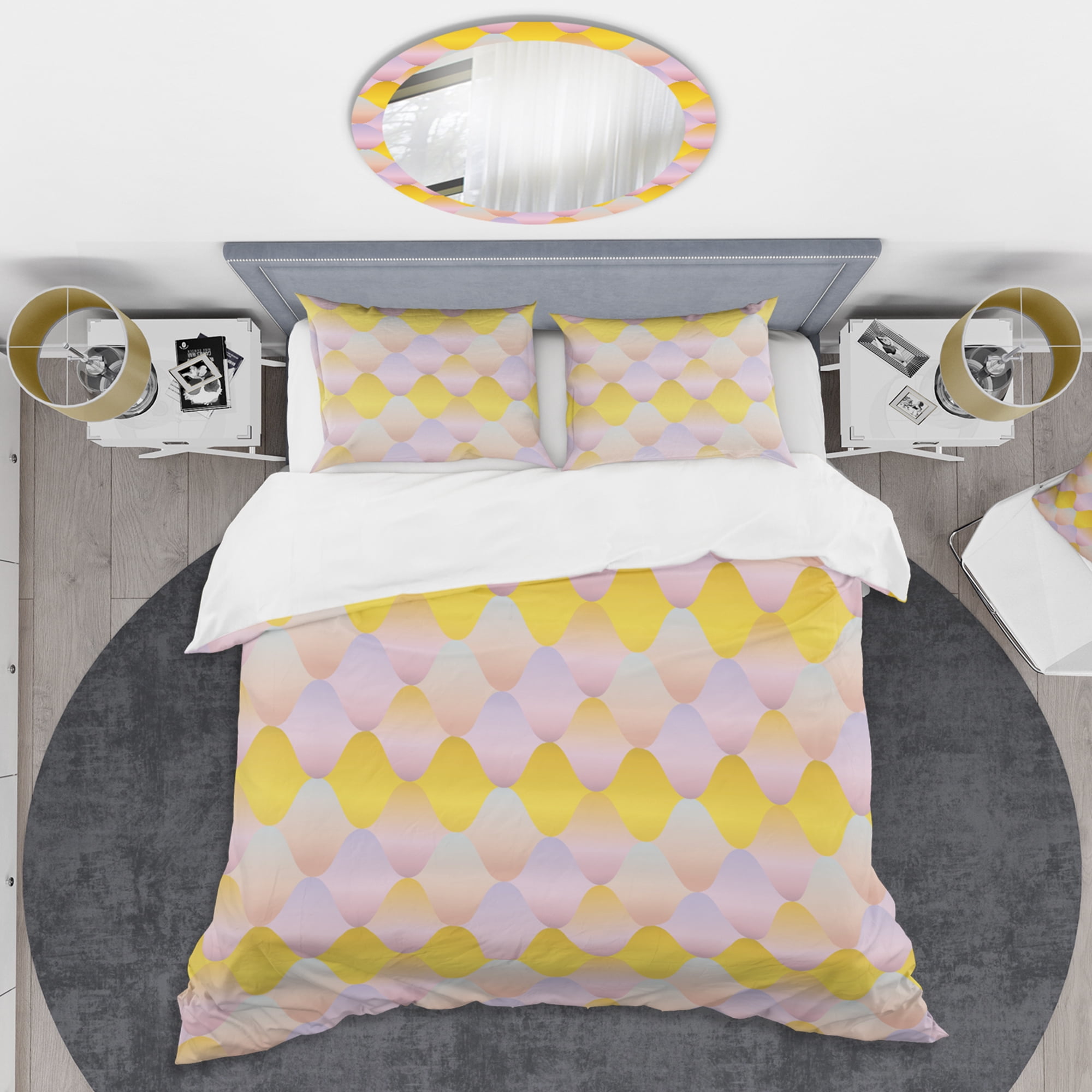 Designart 'Golden Geometrical Diamond Pattern II' Mid-Century Modern Duvet Cover Set