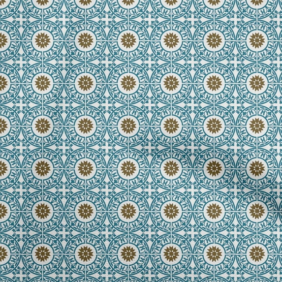 oneOone Silk Tabby Turquoise Blue Fabric Arabic Moroccan Quilting Supplies Print Sewing Fabric By The Yard 42 Inch Wide