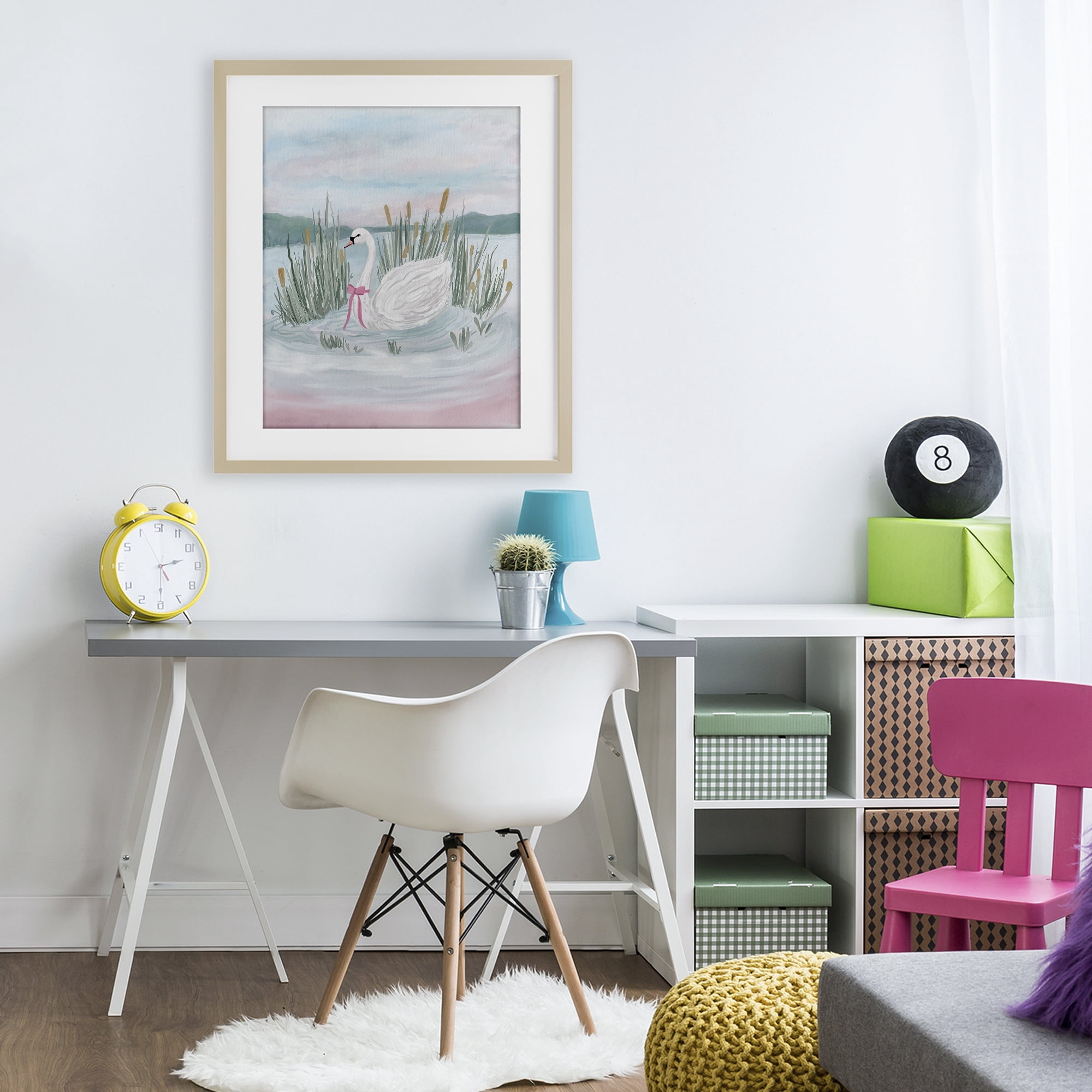 Stupell Industries Swan Serenade on Lake Birch Framed Print Under Glass, design by Adreane Fippinger