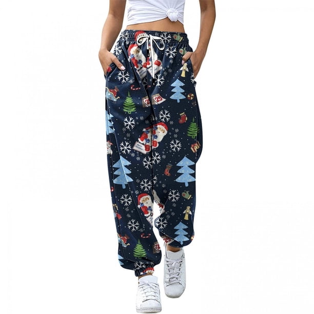 Pntutb Pantalones de chándal con estampado navideño para mujer Cintura alta Deportivo Gimnasio Ajuste atlético Jogger Pantalones Baggy Lounge Pants con bolsillos Pntutb Pntutb-3096