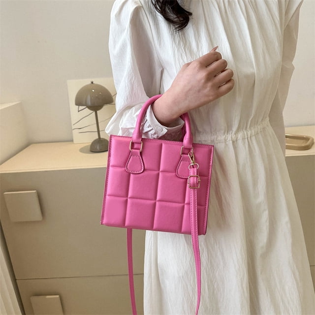 Bolsa De Hombro Bolso de mano para mujer, bolso de hombro simple de cuero PU, bolso de mensajero sólido cuadrado (rosa) Tmvgtek Para Estrenar