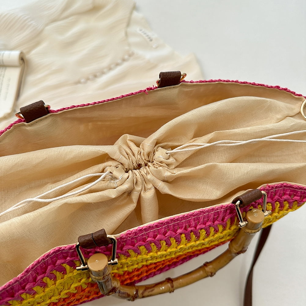 Women Straw Woven Handbag Drawstring Tote Clutch Bags for Seaside (Multicolor) Shoulder Bags for Women