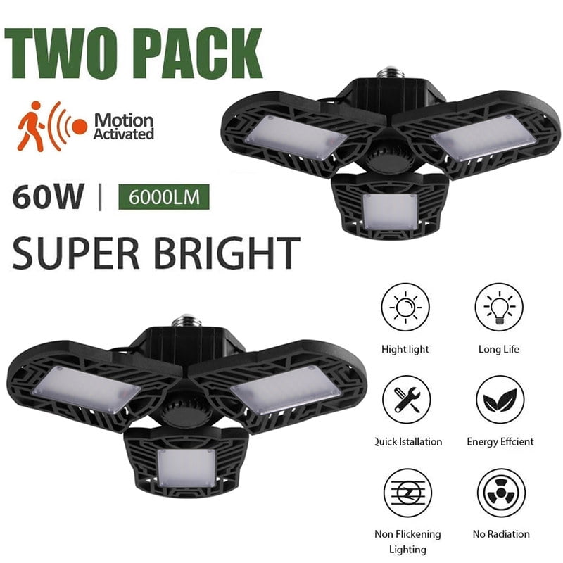 2Pack Led Garage Light 6000LM 110V E27/26 Super Bright Adjustable LED