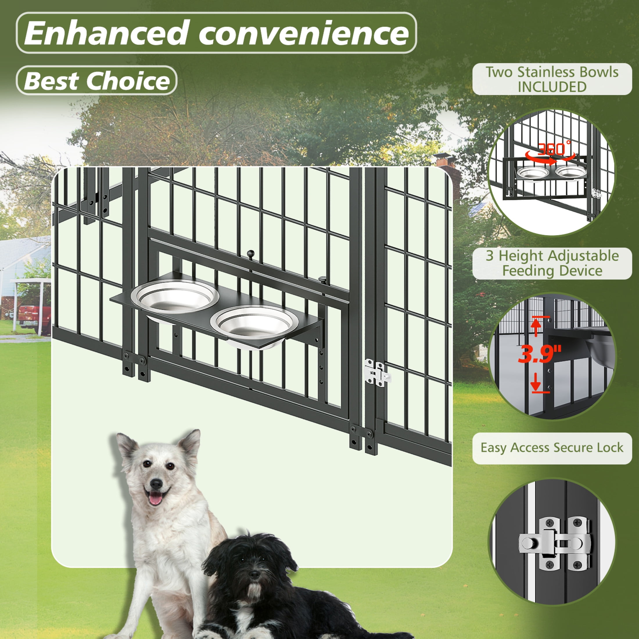 Noble House Large Outdoor Dog Kennel with Roof Cover, Metal Pet Pens 18.9'L x 9.61'W x 6.76'H, Black