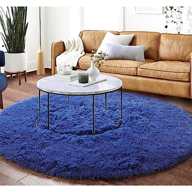 XmhyTop Dark Navy Round Rug for Bedroom,Fluffy Circle Rug 23.6*23.6in,Shaggy Circular Rug for Nursery Room,Fuzzy Plush Rug for Dorm