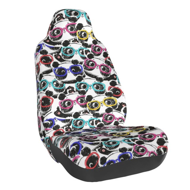 Wukai Panda And Glasses Full Set Car Seat Covers with Soft Padding Universal Auto Front Seats Protector and Cushion Mat