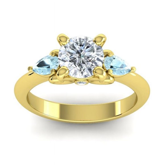 Bague de Fiançailles Magnifique pour Femme en Or Jaune 18K avec Pierre Précieuse Aigue-Marine en Diamant Naturel Taille Ronde de 2,50 Carats Taille 4,5 par Diamond-Capitals