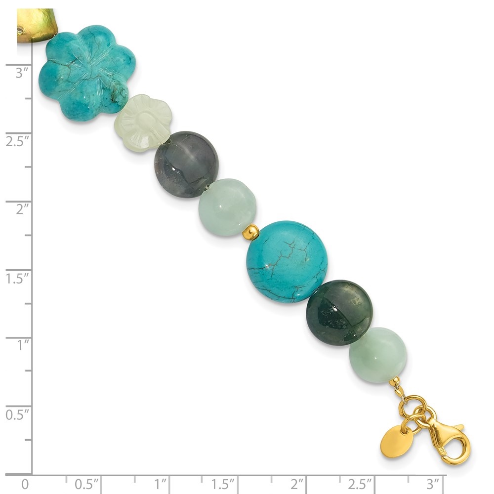 Diamond2Deal 925 Sterling Silver Gold-plated Amazonite/Jasper/Jade/Recon Magnesite Bracelet for Women 1in ext.40"