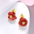 thumbnail image 5 of Santuzza Peony Earrings 925 Sterling Silver White Cubic Zirconia Enamel Red Flower Stud Earrings for Women, 5 of 5