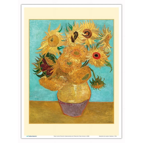 Vase with Twelve Sunflowers - From an Original Color Painting by Vincent Van Gogh c.1888 - Master Art Print (Unframed) 9in x 12in