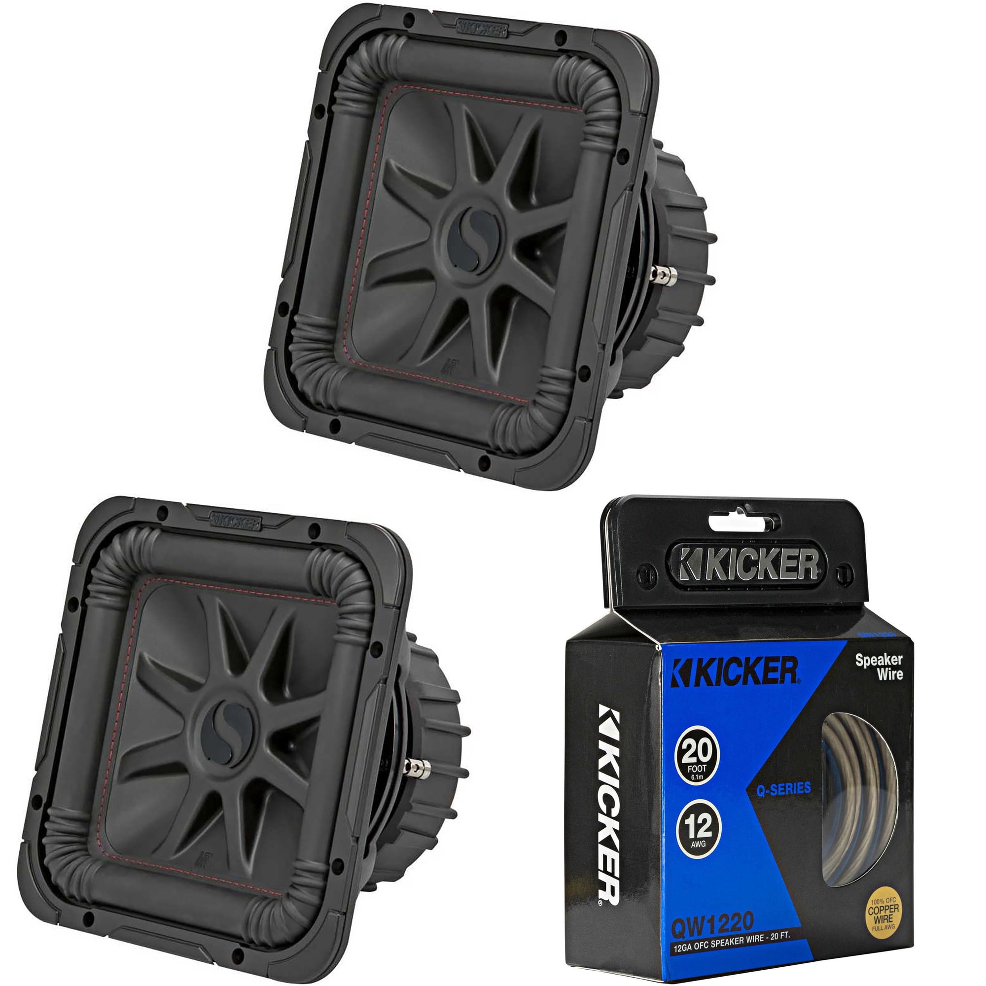 Kicker (2) 45L7R104 L7R 10-Inch (25cm) Subwoofer, Dual Voice Coil, 4-Ohm & 46QW1220 12AWG 20ft Speaker Wire