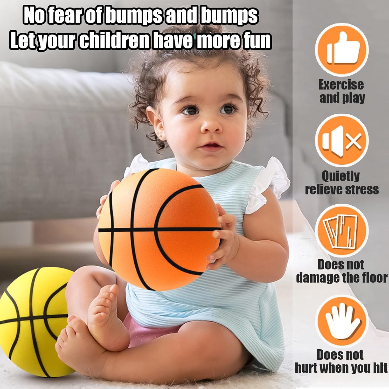 Silent Basketball Size 7 (29.5") - Upgrade Foam Basketball Arcade Game Indoor,Ball for Quiet Dribbling and Indoor Training,Pro PU Foam Ball – Higher Bounce