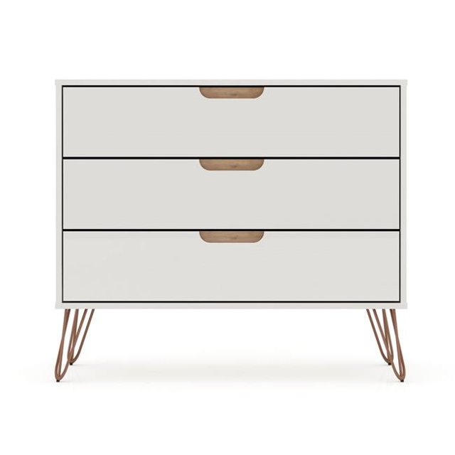 Manhattan Comfort 103GMC8 Rockefeller Mid-Century-Modern Dresser with 3- Drawers in Off White, 28.86 x 35.24 x 17.52 in.