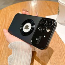 for iPhone 14 Pro Max Magnetic Case, Compatible with Magsafe, Built-in Tempered Glass Camera Lens Cover & Screen Protector, Logo View, Full Body Shockproof Slim Thin Phone Case, Black