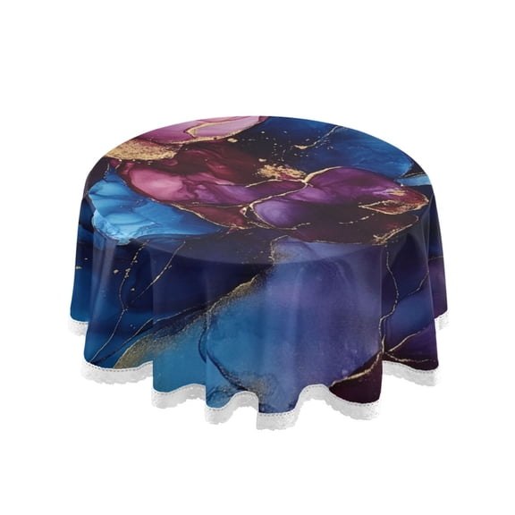 Qxltty Blue Gilt Marbles Round Tablecloth 60 Inch Dia Washable Table Cover with Dust-Proof Wrinkle Resistant for Restaurant Picnic Indoor and Outdoor Dining