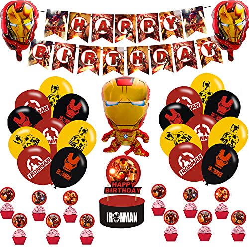 Iron Man Party Decorations Set Including iron Man Banner Latex Balloon