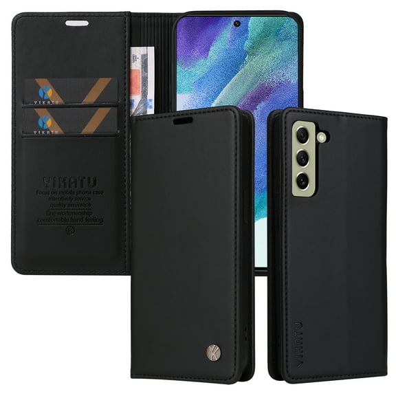 Allytech Wallet Case for Samsung Galaxy S21 FE,Premium PU Leather Hidden Magnetic Closure Folio Flip Card Slots Cash Pocket Kickstand Wallet Shockproof Phone Case,Black