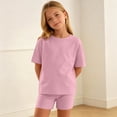 thumbnail image 6 of BXJX Girls Summer Outfit Sets, 2 Piece Short Sleeve Crew Neck T-Shirt and Shorts Set Pink Size 7-8 T, 6 of 7