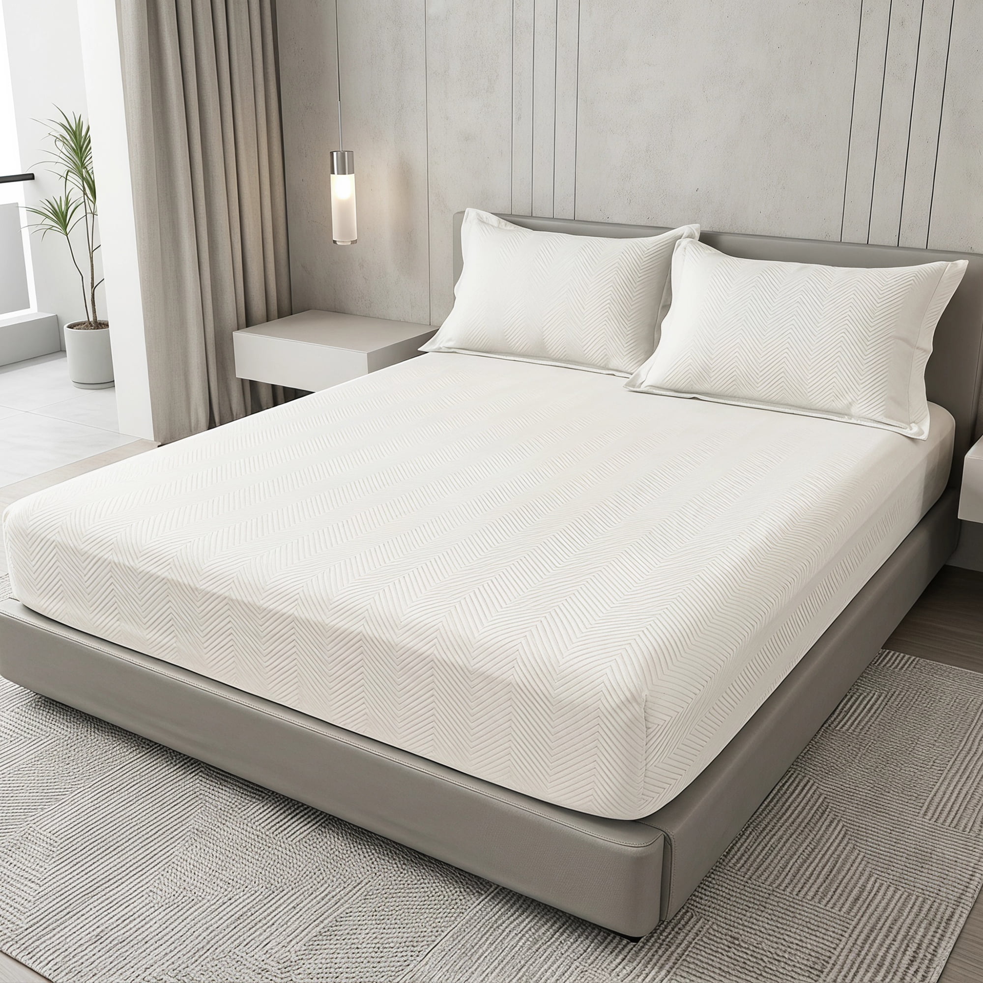 Unique Bargains Fitted Sheet Polyester Ripple Bed Sheets for Sleep White 39"x74.8"