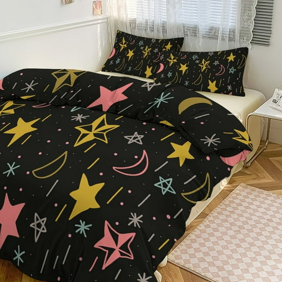 Moon And Star Print 3D Duvet Cover Set Quilt Cover Theme of for Bedroom Decoration