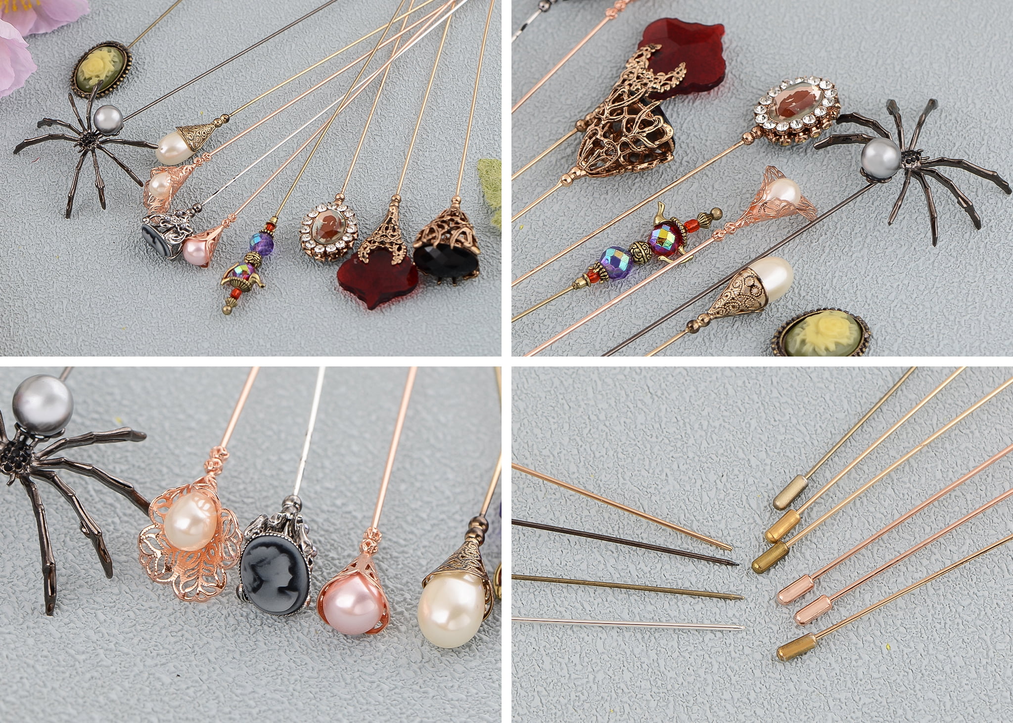 10Pcs Vintage Hat Pin Classic Long Needle Lapel Pins Brooches Suit Tie Hat Scarf Set Jewelry Accessories