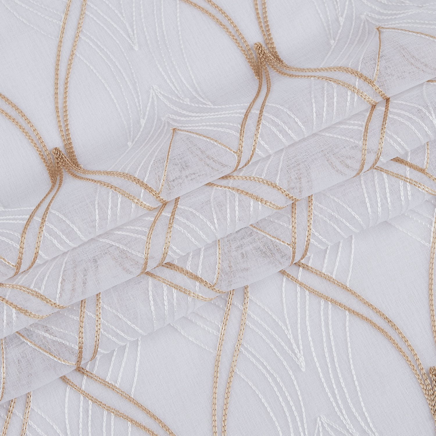 New Wave Linen Look Wave Design Striped 76" x 96" Window Panel Pair in White and Gold